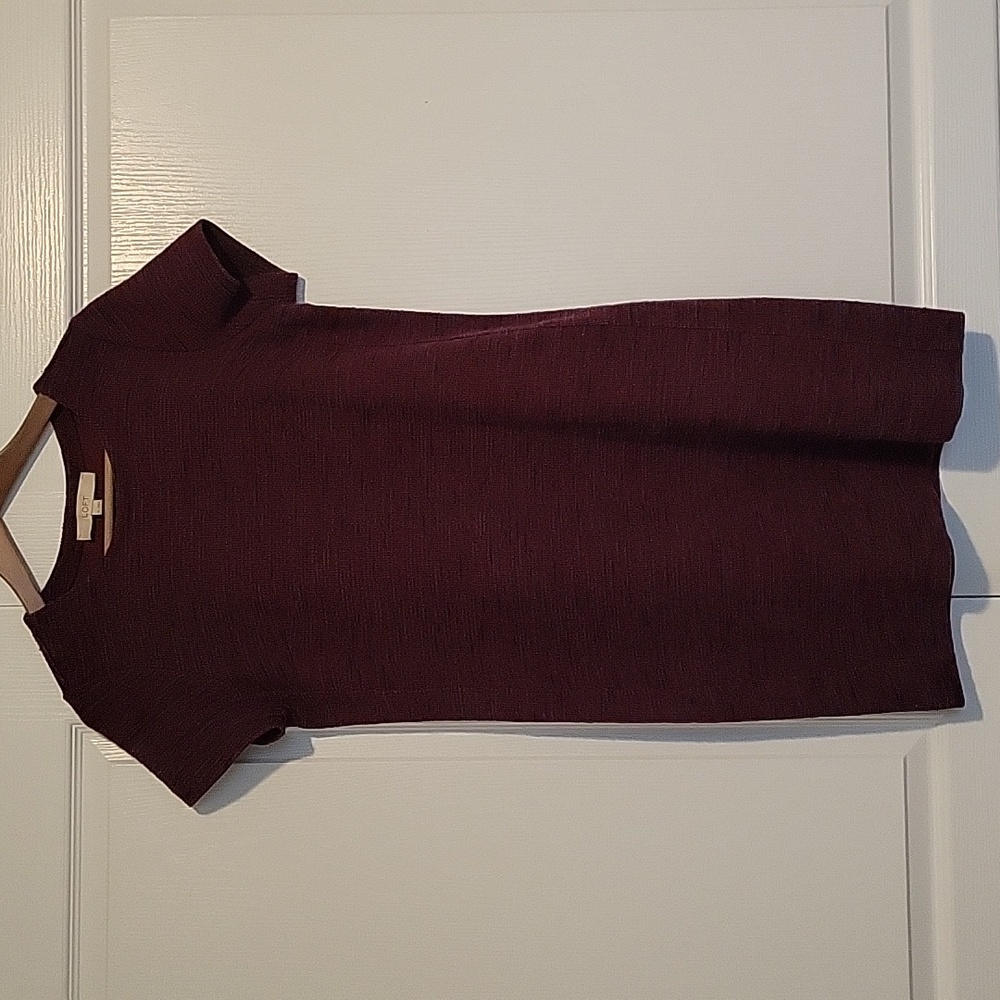 Loft Short Sleeve Mini Sweater Dress Burgundy
